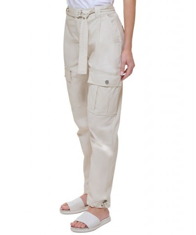 Women's High-Rise Belted Straight-Leg Cargo Pants Tan/Beige $31.92 Pants