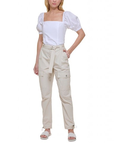 Women's High-Rise Belted Straight-Leg Cargo Pants Tan/Beige $31.92 Pants