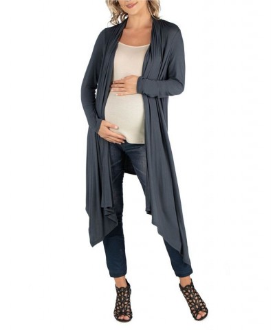 Long Sleeve Knee Length Open Maternity Cardigan Gray $22.56 Sweaters