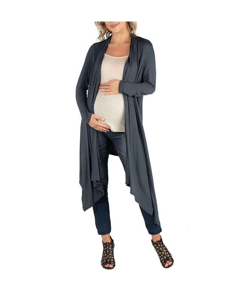 Long Sleeve Knee Length Open Maternity Cardigan Gray $22.56 Sweaters