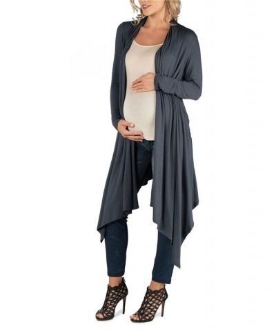 Long Sleeve Knee Length Open Maternity Cardigan Gray $22.56 Sweaters