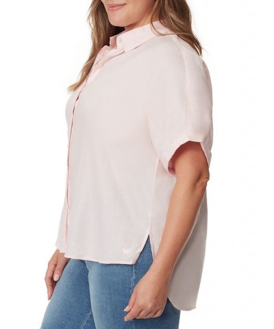 Plus Size Daisy Button-Down Woven Shirt Pink $27.60 Tops